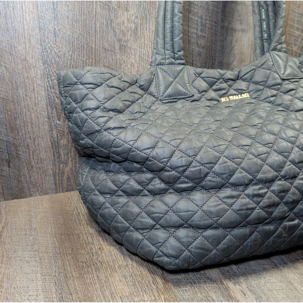 MZ Wallace Quilted Nylon Metro Tote Bag in Charcoal / Dark Grey – Gold Hardware
